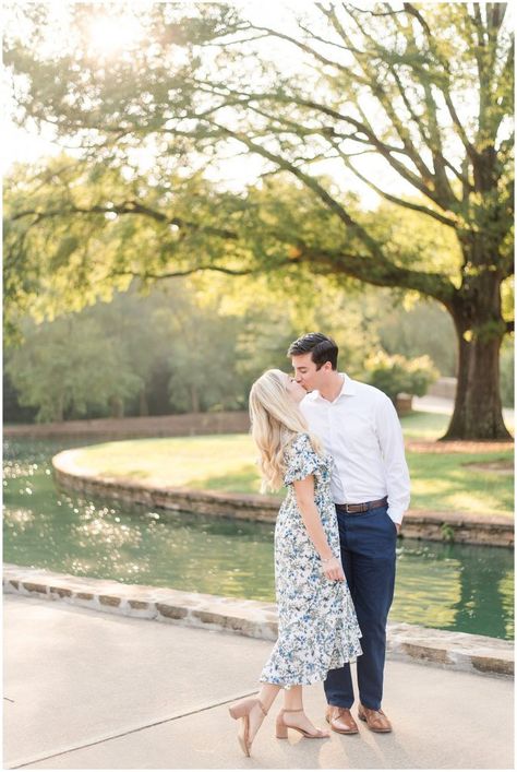 Engagement Pictures Park, Engagement Photoshoot Outfit Spring, Blue And White Dress Engagement Photos, Blue Outfit Engagement Pictures, Tennessee Engagement Photos, Engagement Photos Backgrounds, Charlotte Nc Engagement Shoot, Engagement Shoot Dresses, Blue And White Engagement Photos