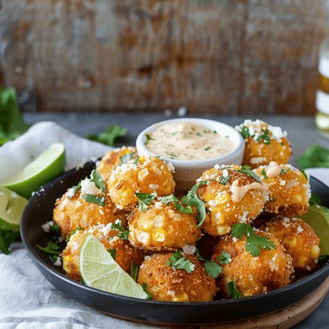 Corn Croquettes, Corn Recipes Side Dishes, Crema Recipe, Croquettes Recipe, Mexican Street Corn, Street Corn, Homemade Chili, Mexican Street, Chili Lime