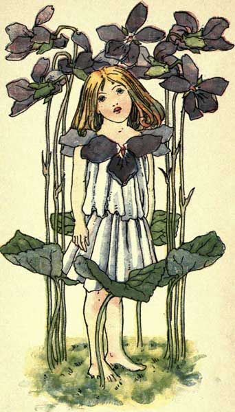 Violet - Victorian Girl with Violets Old Book Art, Child Illustration, Wood Anemone, Periwinkle Flowers, Anemone Flowers, Winter Birds, Cicely Mary Barker, Flower Fairies, Violet Flower