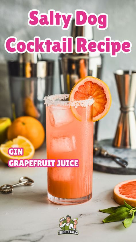 "Discover the ultimate Salty Dog Cocktail Recipe for your summer gatherings! This refreshing minuman vodka blends grapefruit juice with a salty rim, making it the perfect summer drink. Ideal for beach cocktails, this Salty Dog Cocktail is a must-try for any cocktail lover. Enjoy the vibrant flavors of jus anggur and elevate your summer drinks alcohol collection. Cheers to the perfect summer vibes with this classic dog cocktail recipe!" Salty Dog Drink, Summer Cocktail Punch, Fun Summer Cocktail Recipes, Jus Anggur, Salty Dog Cocktail Recipe, Salty Dog Cocktail, Alcohol Collection, Summer Punch Recipes, Cold Coffee Drinks Recipes