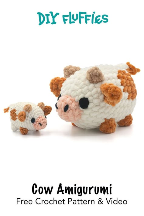 You will love this round squishy cow crochet amigurumi toy. It is a easy beginner friendly crochet pattern including full video tutorial. Crochet A Cow, Cow Crochet Pattern, Crocheted Cow, Crocheted Cow Pattern, Cow Crochet, Amigurumi Keychain, Cow Plush, Tiny Animals, Amigurumi Cow