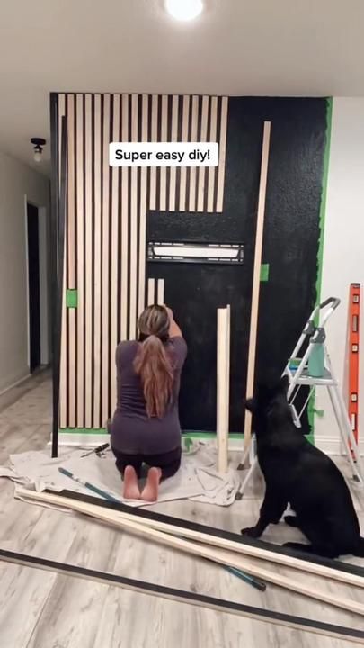 Moxi Makers on TikTok Feature Wall Living Room, Wood Projects For Kids, Wall Planks, Wood Slat Wall, Wood Projects For Beginners, Wood Projects That Sell, Interior Wall Decor, Easy Wood Projects, Contemporary Luxury