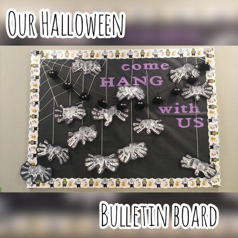 Halloween Bulletin Board Ideas Toddlers, Daycare Fall Bulletin Boards, Halloween Teacher Bulletin Board, Halloween Bulletin Board Ideas For Daycare, Halloween School Board Ideas, Diy Halloween Bulletin Board, Halloween Classroom Window Display, Halloween School Boards, Halloween Door Crafts