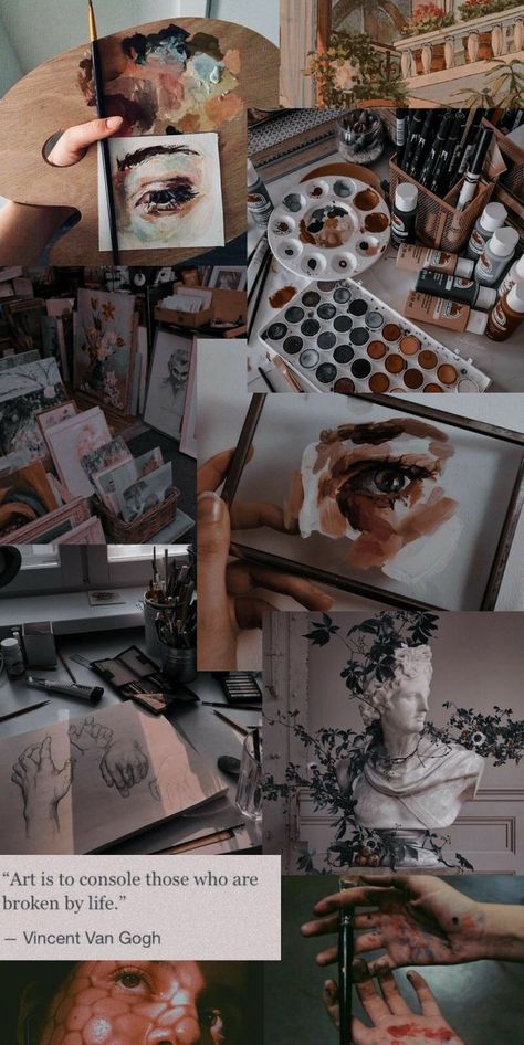 Therapist Aesthetic Wallpaper, Art Students Aesthetic, Artist Collage Wallpaper, Art Therapist Aesthetic, Artsy Aesthetic Wallpaper, Artist Aesthetic Wallpaper, Art Student Aesthetic, Art Is Life, Art Studio Room