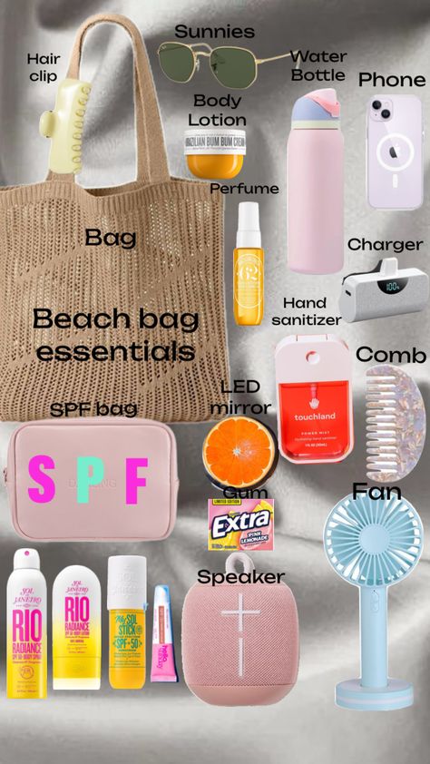 Beach bag essentials Beach Trip Packing List, Beach Trip Packing, Beach Bag Essentials, Trip Packing, Travel Bag Essentials, Bag Essentials, Packing List For Travel, Beach Essentials, Essential Bag