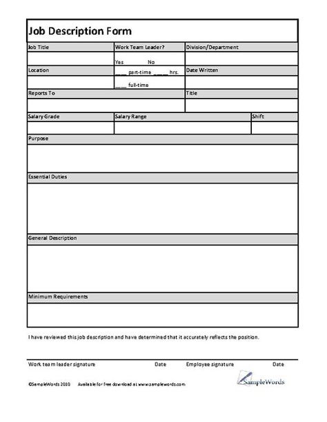 Simple Job Description Template Job Analysis Template, Job Description Template Design, Job Card Template, Basic Resume Format, Job Desk, Work Templates, Termination Letter, Football Squares, Job Analysis