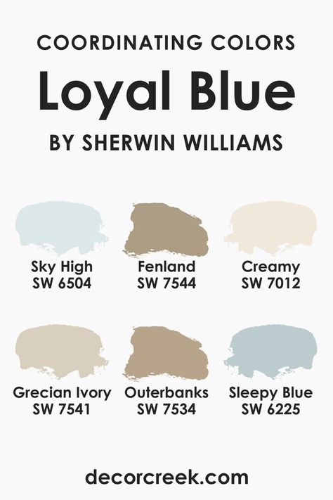 Coordinating Colors of Loyal Blue SW 6510 by Sherwin-Williams Sw Loyal Blue, Sleepy Blue, Home Decor Colors, Blue Kitchens, Island Home, Trim Color, Coordinating Colors, Sky High, Sherwin Williams