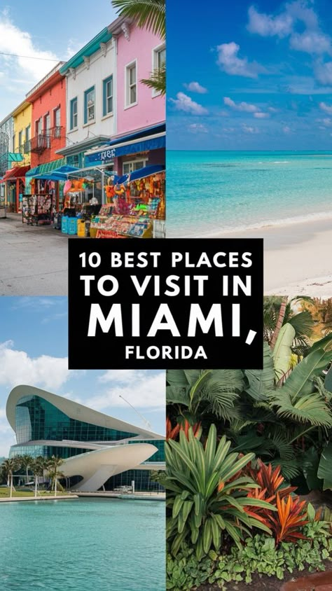 Discover the 10 best places to visit in Miami, Florida, and immerse yourself in the vibrant culture, stunning beaches, and exciting attractions this city has to offer. From the art deco architecture of South Beach to the lush gardens at Fairchild Tropical Botanic Garden, Miami offers something for everyone. Whether you're a nature lover or an adventure seeker, Miami will leave you with unforgettable memories. #MiamiVacation #MiamiTravel #BestDestinations #TropicalGetaway Miami Beach What To Do, South Beach Florida Miami, Miami Best Places, Most Beautiful Beaches In Florida, Miami Must See, Miami Beach Vacation, Mid Beach Miami, Best Places To Stay In Miami, Miami Trip Ideas