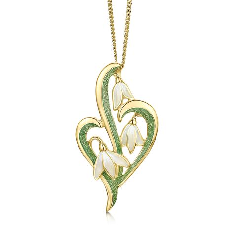 Snowdrop 3-leaf 18ct Yellow Gold Pendant in Opal White Enamel by Sheila Fleet Jewellery Egyptian Inspired Jewelry, Jewelry Rendering, Gold Curb Chain, Bridal Necklace Designs, New Gold Jewellery Designs, Jewellery Design Sketches, Art Jewelry Design, Jewellery Sketches, Delicate Flowers