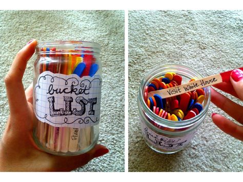 Rather than a bucket list, create your own bucket jar. Keep the jar within easy reach to help you reach your goals. It’s easy to get started. Grab some colorful slips of paper and write down anything you might want to add to your bucket list on each one. Be sure to write down a time goal too (very important). Add each one to the jar and take out a slip of paper every so often and start working toward that written goal. Make your own or buy one online, like this cute bucket jar from Jonny’s S... Travel Jar, Diy Bucket, Ultimate Bucket List, Al Capone, Jar Diy, Tax Refund, Travel Channel, Push Pins, Jam Jar