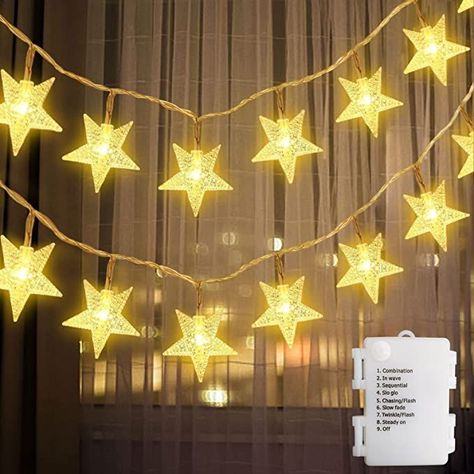 $9.99  Battery Powered Star Fairy String Lights, for christmas decoration , Bedroom, Party, New Year
13ft LED string light, with 40 Five-pointed beautiful stars styled lamp beads
8 Light Modes: Combination, In wave, Sequential, Slo Glo, Chasing/Flash, Slow fade, Twinkle/Flash, Steady on
Our star fairy lights are not fully waterproof, please be careful when use in outdoors Star Fairy, Star Christmas Lights, String Lights In The Bedroom, Star String Lights, Fairy Lights Bedroom, Battery String Lights, Power Star, Unique Christmas Decorations, Indoor String Lights