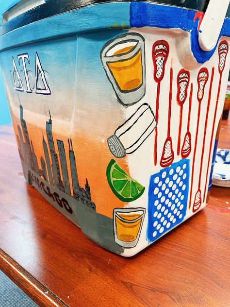 Ato Cooler, Painted Fraternity Coolers, Tequila Design, Nola Cooler, Diy Beer Pong Table, Beer Painting, Formal Cooler Ideas, Fraternity Formal, Fraternity Coolers