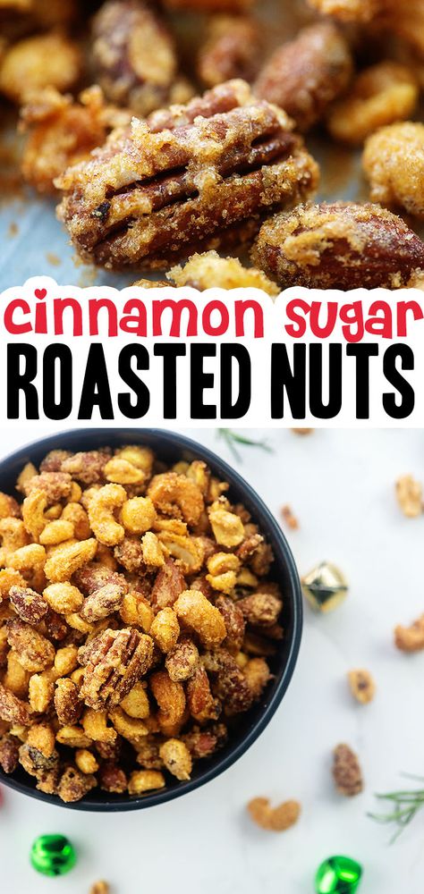 These cinnamon sugar roasted nuts taste like the ones you find roasting in the mall at Christmas time! So good and they make a great gift! #Christmas #nuts #recipe Sugar Glaze, Nut Recipes, Roasted Nuts, Candied Nuts, Easy Snack Recipes, Roasted Almonds, Cinnamon Sugar, Pecans, Easy Snacks