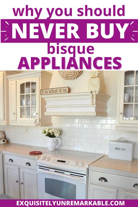 Why you should never buy bisque appliances Colored Stove, Ivory Cabinets, Painting Appliances, Best Cabinet Paint, Small Galley Kitchen, Cream Cabinets, Beige Cabinets, Off White Kitchens, White Tub