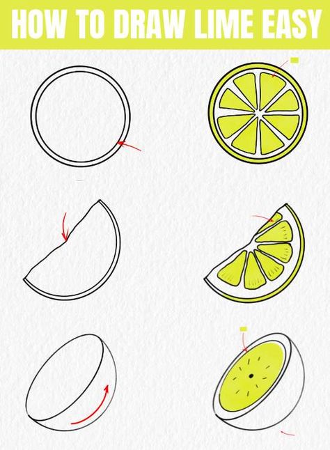 Lime Drawings Simple, Easy Fruit Drawing, Makers Space, Drawing Steps, Easy Drawing Steps, Fruits Drawing, How To Draw Steps, Easy Cartoon Drawings, Bulletin Journal Ideas