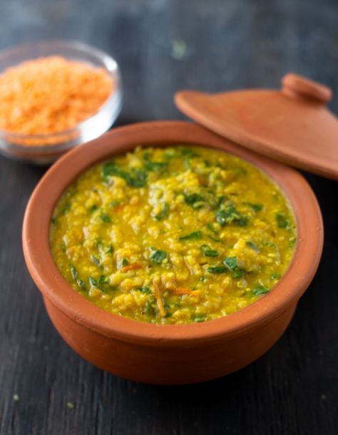 Indian Red Lentil and Spinach Dal (stovetop) Lentil Spinach, Spinach Dal, Lentil Dal, Lentils Beans, Grandma's Kitchen, Red Lentils, Fresh Turmeric, Dal Recipe, Spinach Soup