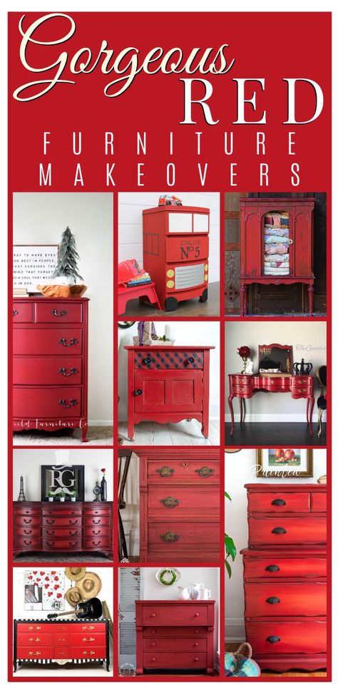 Red Chalk Painted Furniture, Red Chalk Paint Furniture Ideas, Red Dressers Painted, Red Chalk Paint Furniture, Red Dressers, Red Distressed Furniture, Red Painted Furniture, Red Chalk Paint, Red Dresser