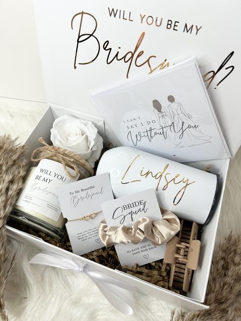 Bridesmaid Gift Box Set, Bridesmaid Proposal, Will You Be My Bridesmaid, Personalised Gift Box, Bridesmaid Gift, Wedding Proposal Gift Box - Etsy UK Bridemaid Proposal Gifts, Proposing To Bridesmaids Ideas, Bridesmaids Gift Ideas From Bride, Gift Boxes For Bridesmaids, Engagement Gifts For Friend, Wedding Gift Ideas For Bridesmaid, Wedding Bridesmaids Boxes, Wedding Bridesmaid Proposal Gift Ideas, Proposal Boxes For Groomsmen