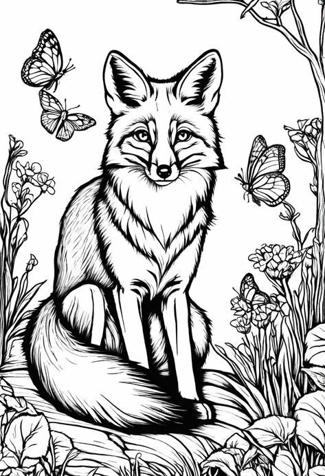 Christmas Fox Coloring Page, Fox Coloring Pages, Fox Sketch, Fox Pups, Young Fox, Woodburning Ideas, Fox Images, Free Coloring Sheets, Printable Coloring Sheets