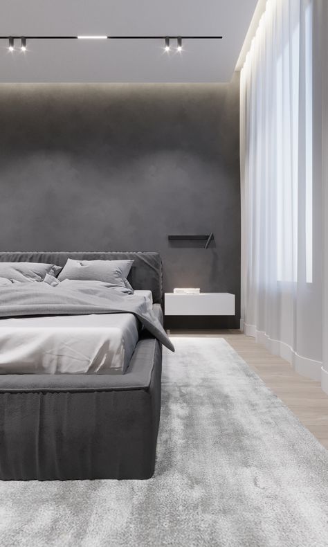 Minimal Bedrooms, Sleeping Room Design, Black Bedroom Design, Black Cube, Loft Interior Design, Grey Interior, Minimalist Bedroom Design, Architecture 3d, Bedroom Bed Design