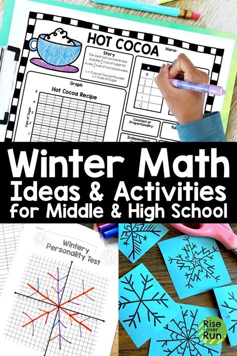 Winter math activities and ideas for middle and high school Christmas Math Activities Middle School, Math Winter Activities, Christmas Math Middle School, Snow Math, Christmas Math Project, Instructional Specialist, Math Projects Middle School, Coordinate Graphing Pictures, Holiday Math Activities