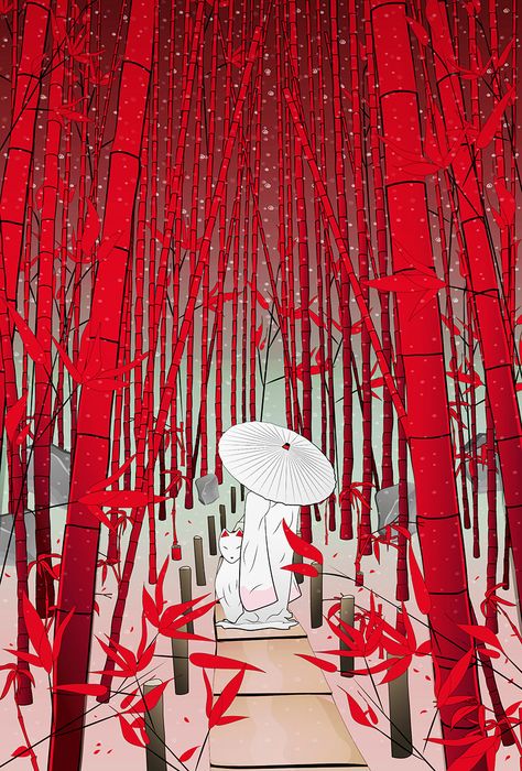 Japan Decor, Yuki Onna, Japanese Art Prints, Japanese Folklore, Japanese Artwork, Japon Illustration, Red Leaves, Art Japonais, Japan Design