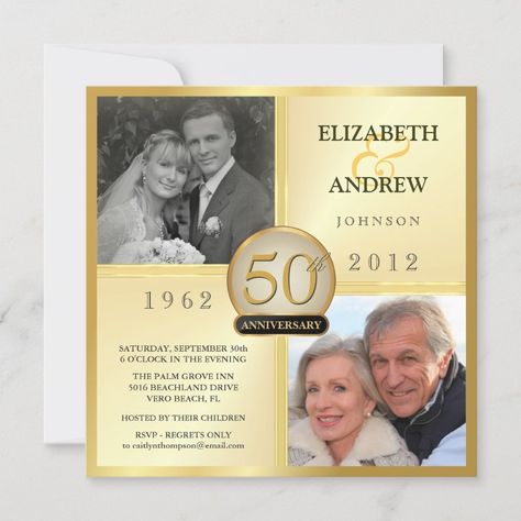 50th Golden Wedding Anniversary Photo Invitations  Zazzle Wedding Anniversary Party Invitations, 50th Anniversary Invitations, 50th Wedding Anniversary Invitations, 50 Golden Wedding Anniversary, Anniversary Party Invitations, 50th Wedding Anniversary Party, Wedding Anniversary Photos, 50th Anniversary Party, Golden Wedding Anniversary