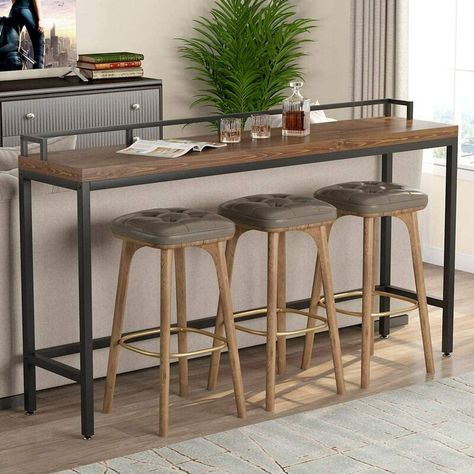 17 Stories Hoehn Bar Height Dining Table | Wayfair Console Table Behind Sofa, Table Behind Couch, Long Sofa Table, Industrial Sofa, Long Console, Long Console Table, Bar Dining Table, Behind Couch, Industrial Bar Stools