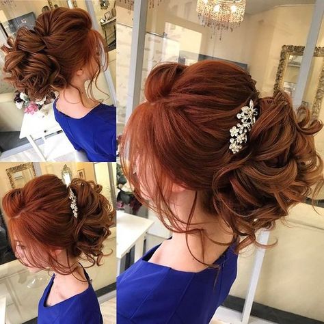 From messy loose updo ,side swept hairstyle to the classic straight. Wedding Hairstyle Ideas For the Brides That Are Perfect For Every Season,half up hair Red Wedding Hairstyles, Red Hair Wedding Hairstyles, Wedding Hairstyles Red Hair, Red Hair Updo, Wedding Hairstyles To The Side, Red Hair Bride, Red Hair Brides, Updo Side, Weddinghair Updo