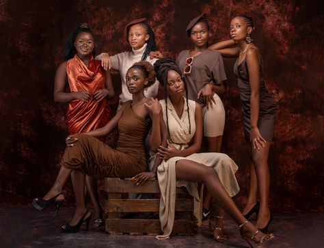 Shades Of Brown Photoshoot, Sisterhood Aesthetic, Groups Photo, Brown Photoshoot, Bday Photoshoot, Brown Photo, Brown Outfits, Generation Photo, Family Photoshoot Poses