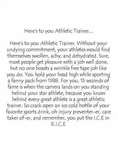 Athletic Trainer Quotes, Athletic Training Humor, Athletic Therapy, Athletic Training Student, Athletic Training Sports Medicine, Basketball Senior Night, Medicine Quotes, Football Trainer, Athletic Trainer