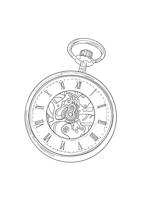 Pocket Watch Drawing, Clock Drawing, Watch Drawing, Clock Tattoo Design, Clock Tattoo, Home Tattoo, Small Tattoo, Tattoo Design, Small Tattoos