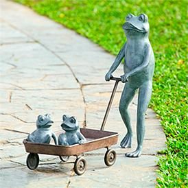 Frog Family with Wagon Planter 23 1/2" High Outdoor Statue Garden Ornaments Ideas, Frog Family, Wagon Planter, Ornaments Ideas, Metal Sculptures Garden, Garden Frogs, Frog Statues, Frog Decor, Garden Decor Ideas