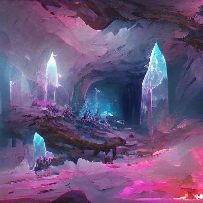 Mountain Concept Art, Crystal Caves, Forest Scenery, Crystal Cave, Cave In, Blue Forest, Fantasy Art Landscapes, Visual Development, Dreamy Art