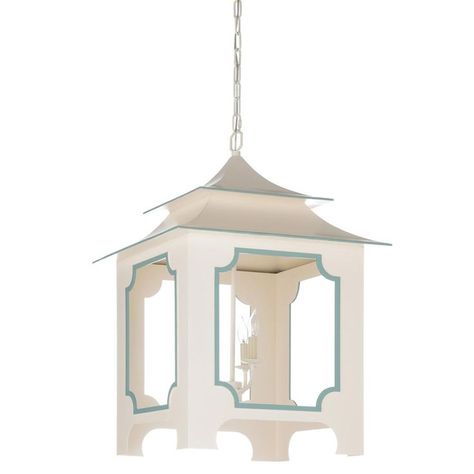 Chelsea House Global Bazaar Cream Iron Tole Pagoda Lantern Small Pagoda, Pagoda Lanterns, Lantern Pendant Lighting, Rectangle Chandelier, White Chandelier, 3 Light Chandelier, Chelsea House, Chandelier Style, Blue Trim