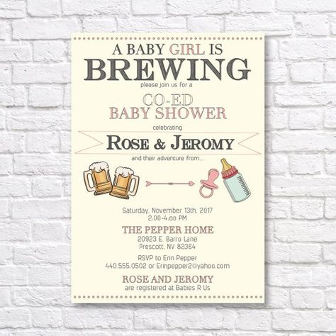 BABY SHOWER Invitation - A baby girl is brewing - Co-ed baby shower - baby girl shower - baby is bre Twin Boy And Girl Baby Shower, Baby Shower Twins, Twins Baby Shower Invitations, Twin Shower, Coed Baby Shower, Twins Baby, Twins Baby Shower, Printable Baby Shower Invitations, Invitation Baby Shower