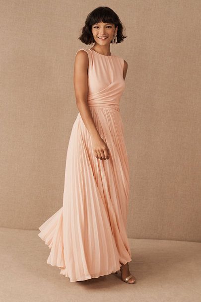 Pink Bridesmaid Dresses Long, Unusual Dresses, Bhldn Dress, Pink Bridesmaid Dress, Fame And Partners, Blush Bridesmaid Dresses, Pink Gowns, Blush Dresses, Pleated Maxi Dress