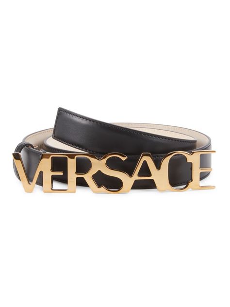 Shop or share your style of the product on ModeSens! An Italian leather belt by Versace flaunts a distinctive goldtone buckle in a slim design. Goldtone hardware Buckle: Goldtone metal Calf leather Made in Italy SIZE Width, about 1.10". Center Core - Luxury Handbags > Saks Off 5th > Barneys Warehouse. Versace. Color: Black Gold. Size: 90 (XL). Versace Logo, Cloth Belt, Versace Accessories, Studded Belt, Versace Belt, Western Belts, Versace Men, Slim Design, Belt Size