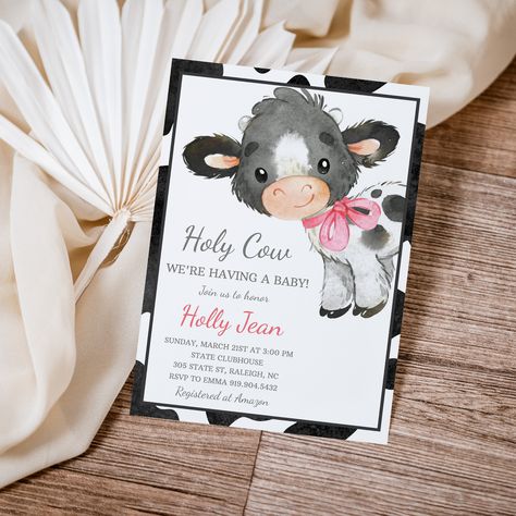 Cow Baby Shower Theme, Cow Baby Shower Invitations, Cow Baby Shower, Pink Cow Print, Baby Shower Invitation Girl, Cow Baby Showers, Paperless Post, Shower Bebe