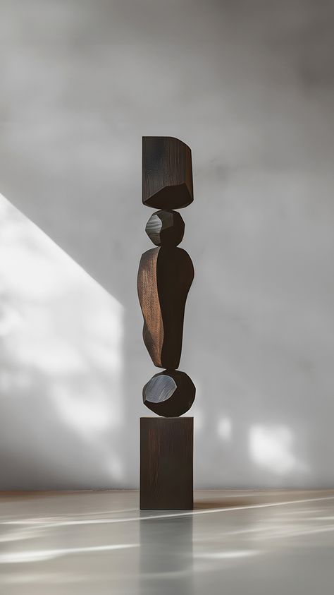 Joel Escalona's wooden standing sculptures are objects of raw beauty and serene grace. Each one is a testament to the power of the material, with smooth curves that flow into one another, inviting the viewer to pause and reflect. — info@joelescalona.com Abstract Art Sculpture, Totem Sculpture, Interior Sculpture, Gold Art Painting, Design Sculpture, Sculpture Design, Dark Elegance, Lambada, Sculptural Object