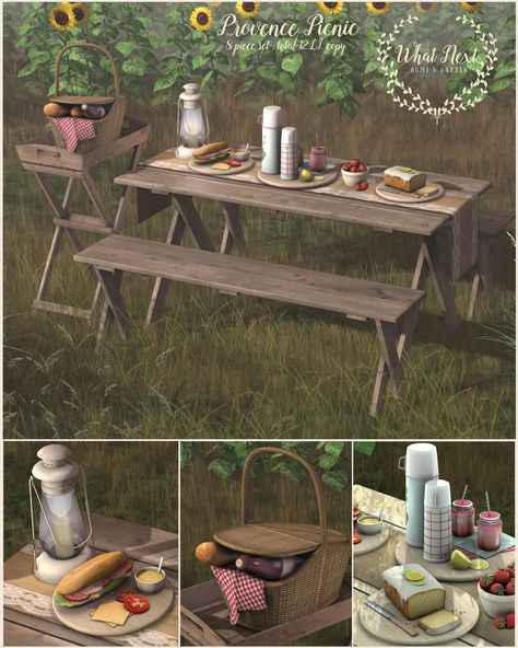 https://flic.kr/p/LCEgmH | {what next} Provence Picnic Set | New at the What… Sims 4 Cc Furniture Living Rooms, Sims 4 Cottage, Los Sims 4 Mods, The Sims 4 Pc, Cc Furniture, Sims 4 Body Mods, Drinks Tray, Sims 4 House Design, Sims 4 Teen