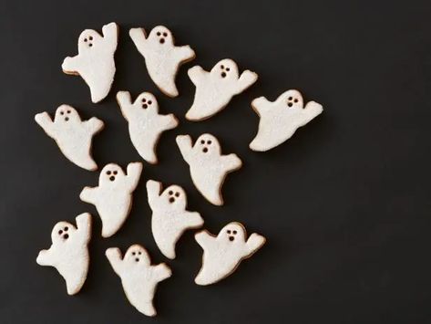 Spiced Linzer Ghost Cookies Plain Cookies, Pumpkin Pecan Pie, Linzer Cookies, Classic Sandwich, Ghost Cookies, Spooky Treats, Food Network Magazine, Pure Vanilla, Iced Cookies