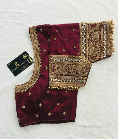 Maroon Colour Blouse Maggam Work, Silver Jari Blouse Design, Maroon Color Blouse Aari Work, Maroon Blouse Embroidery Designs, Brown Colour Blouse Maggam Work, Maroon Silk Blouse Designs, Maroon Embroidery Blouse, Maroon Color Blouse Design, Brown Colour Blouse Design