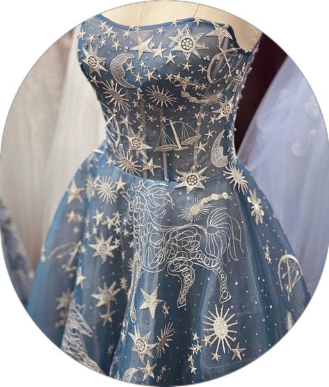 Celestial Gown, Constellation Dress, Andrea And Leo, Celestial Dress, Escada Dress, Tulle Ballgown, Flowy Mini Dress, Theme Dress, Corset Back