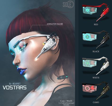 Cyberpunk Earpiece, Sci Fi Earpiece, Cyberpunk Glasses Concept Art, Cyberpunk Headset, Cyberpunk Headphones, Vtuber Accessories, Cyberpunk Technology, Cyberpunk Gear, Tech Glasses