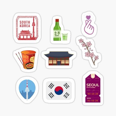 South Korea Scrapbook Ideas, Korea Scrapbook, Korean Stickers Kpop, Korea Stickers, Sticker Design Ideas, Kdrama Stickers, Art Of Korea, Korea Quotes, Stickers Kpop