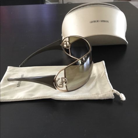 Giorgio Armani Sunglasses, Button Front Maxi Dress, Armani Sunglasses, Versace Belt, Armani Women, Crystal Logo, Grey Sunglasses, Tinted Sunglasses, Oval Sunglasses