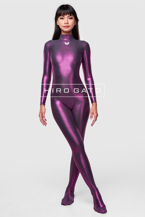 Mystique Spandex Catsuit Blackpink Metallic - Hiro Gato Hiro Gato, Spandex Catsuit, Liner Socks, Stirrups, Catsuit, Easy Wear, Spandex Fabric, Leotards, Snug Fit