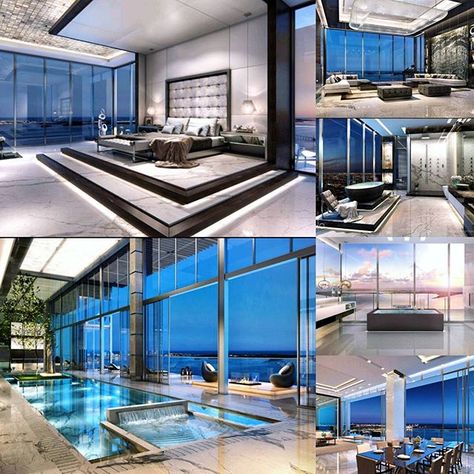 Luxury Penthouse Exterior, Florida Penthouse, Miami Penthouse, Penthouse Luxury, Luxury Miami, Indoor Pool Design, Luxury Penthouse, Dream Beach, Mansions Luxury