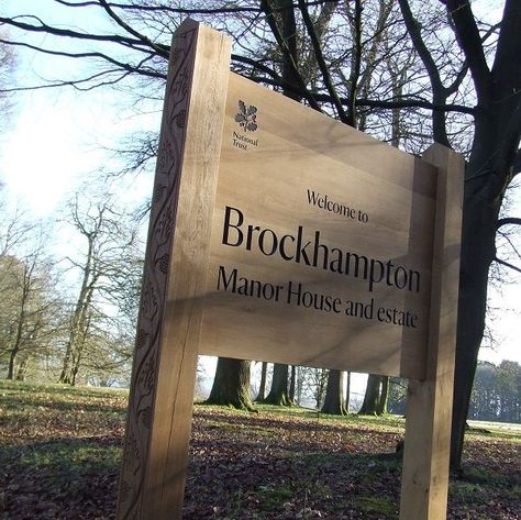 Woodsman™ entrance sign - Fitzpatrick Woolmer Signage Design Outdoor Entrance, House Signage, Creative Signage, Entrance Signage, Welcome Signage, Signage Ideas, Park Signage, Property Signs, Country View